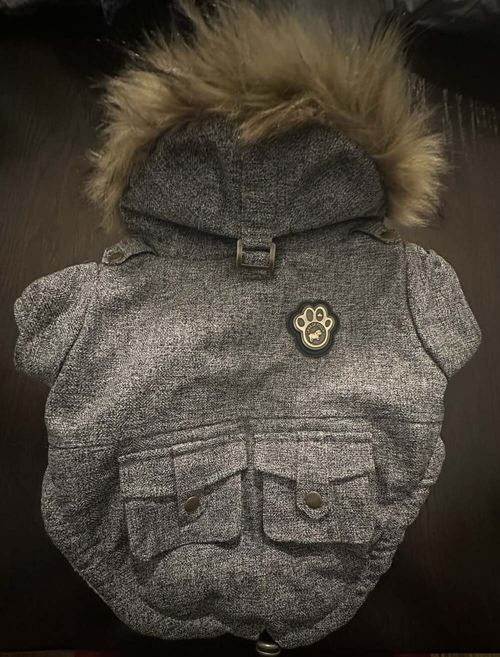 Canada Pooch Dog Parka Jacket Size 12 Heather Grey Sherpa Lined Faux Fur Hooded